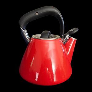 OXO Good Grips Downpour Red Enamel Whistling Tea Kettle 1.8 Qt Soft Grip Handle